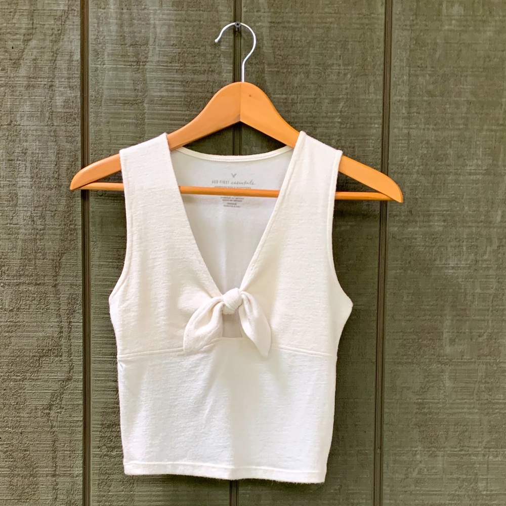 AEO Cream Tie-Front Tank Top